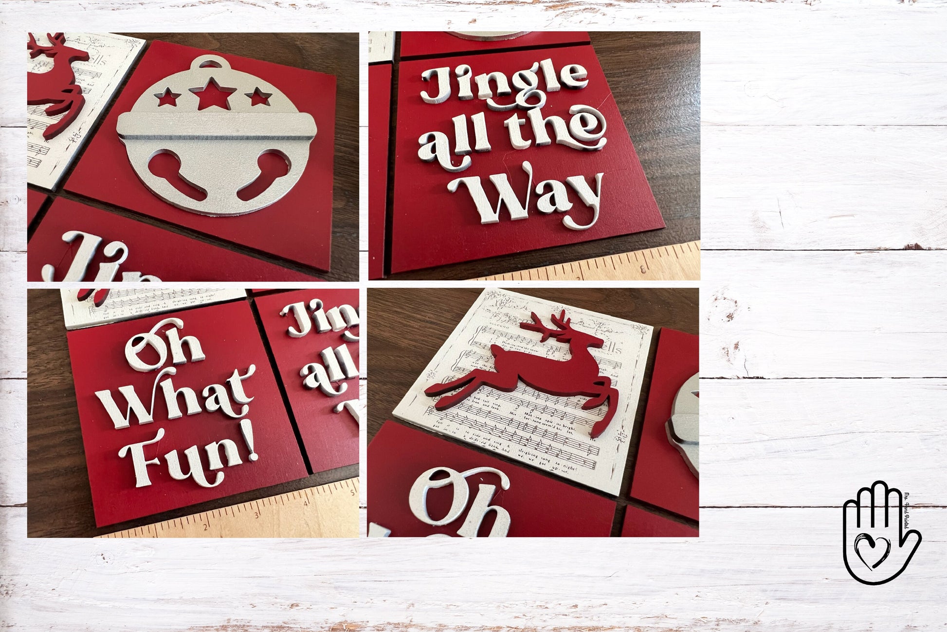 Laser Cut File - Jingle Bells Christmas Ladder Tiles - Interchangeable Signs - Digital Download