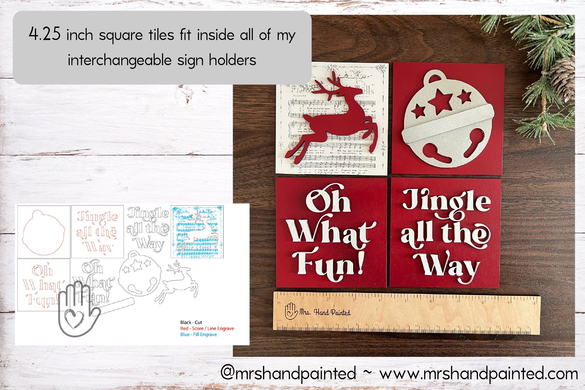 Laser Cut File - Jingle Bells Christmas Ladder Tiles - Interchangeable Signs - Digital Download