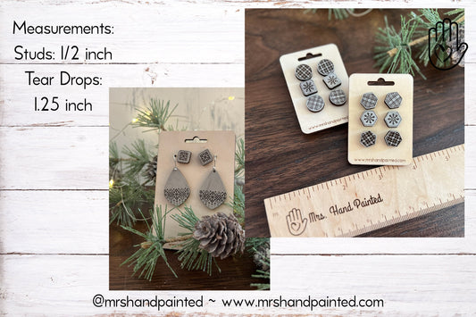 Winter Plaid Laser Engraved Wood Earring Collection