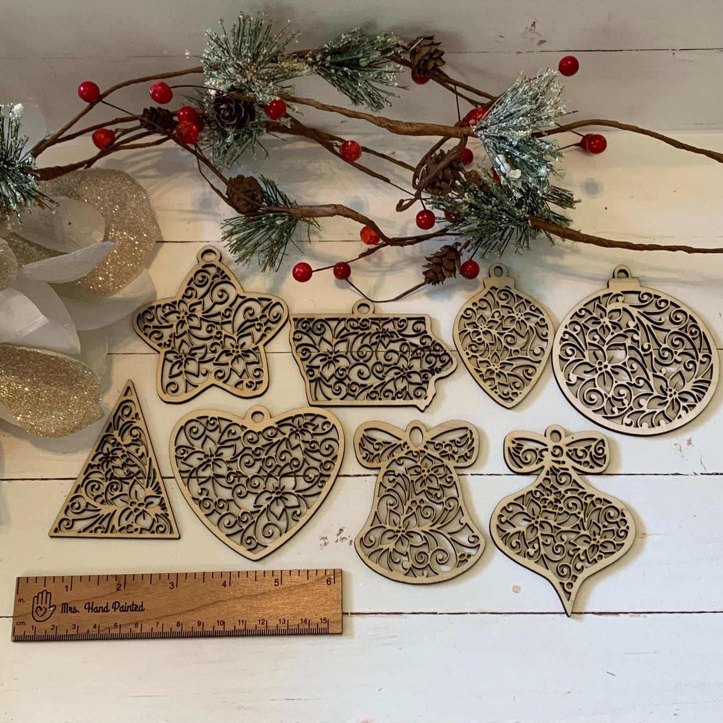 Laser Cut Wood Poinsettia Lace Ornament