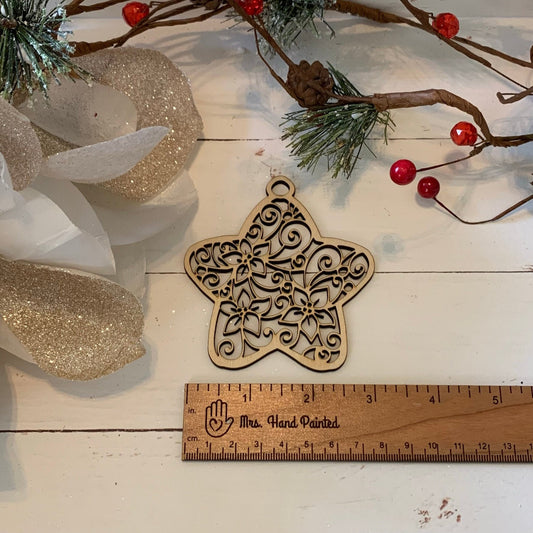 Laser Cut Wood Poinsettia Lace Ornament