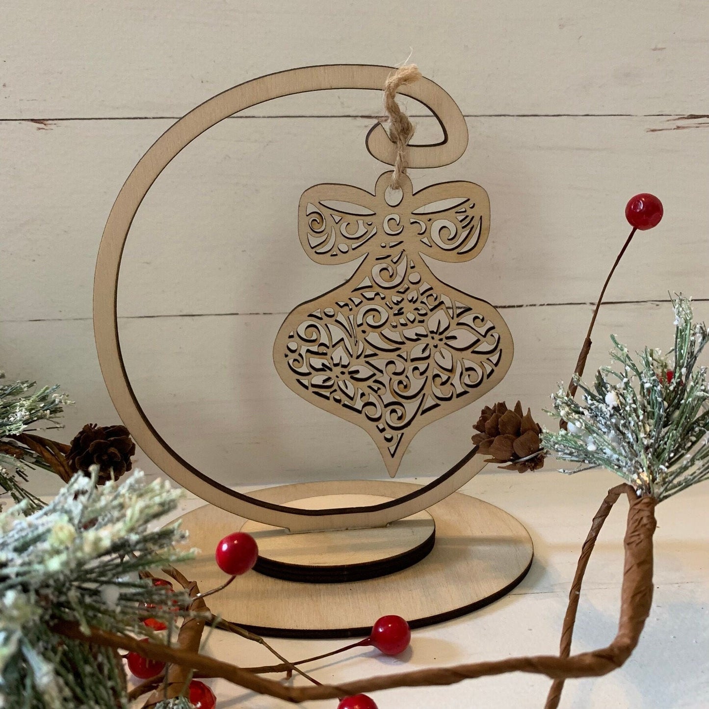 Laser Cut Wood Poinsettia Lace Ornament