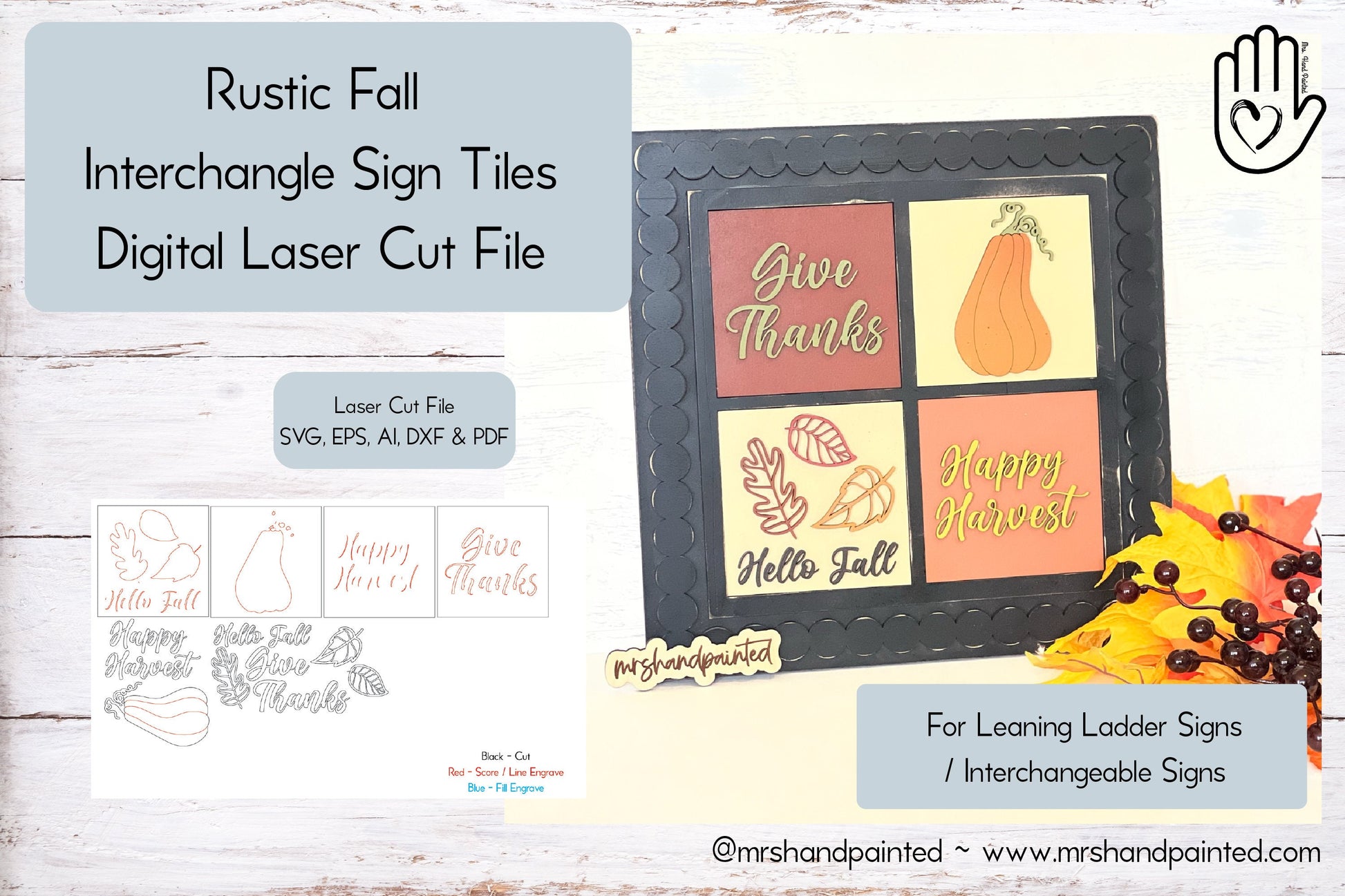 Laser Cut File - Rustic Fall Ladder Tiles - Interchangeable Signs - Digital Download