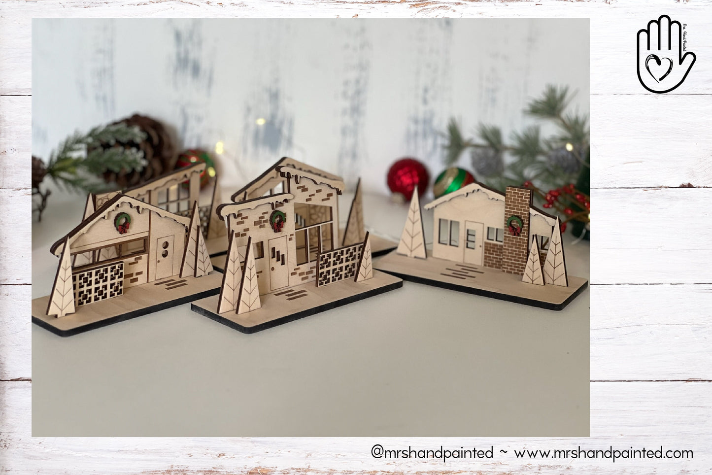 Mid Century Modern Retro Snowy Christmas Putz House Village - Laser Cut Wood