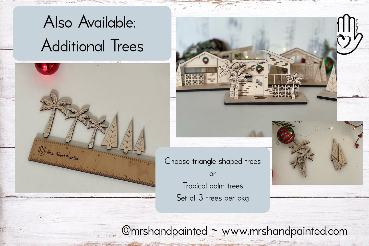 Mid Century Modern Retro Snowy Christmas Putz House Village - Laser Cut Wood