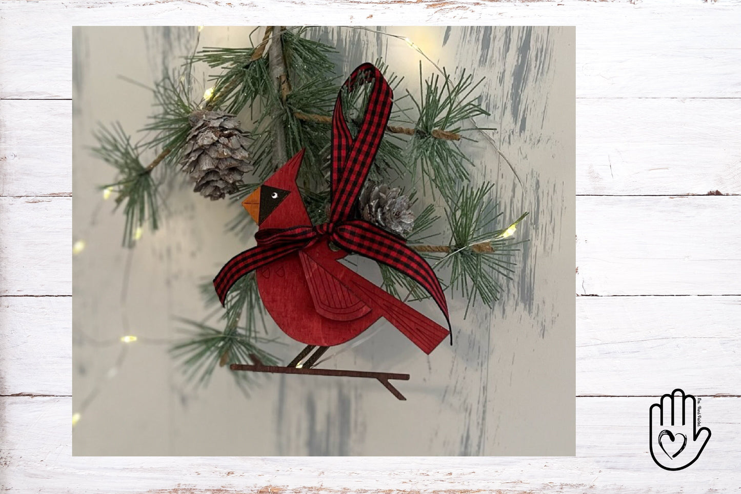 Laser Cut Wood Retro Style Cardinal Ornament
