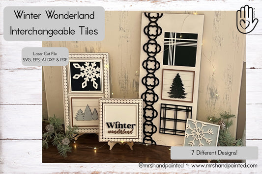 Laser Cut File - Winter Wonderland Ladder Tiles - Interchangeable Signs - Digital Download
