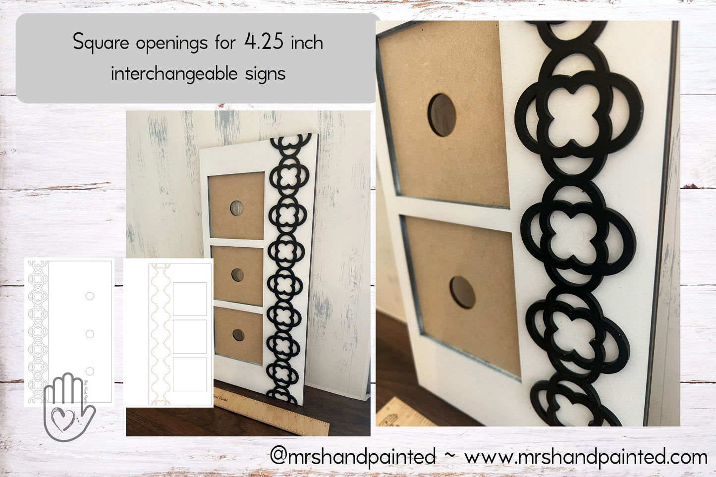 Digital Cut File - Decorative Border Interchangeable 3 Slot Sign Backer - Laser Cut File .svg, .ai