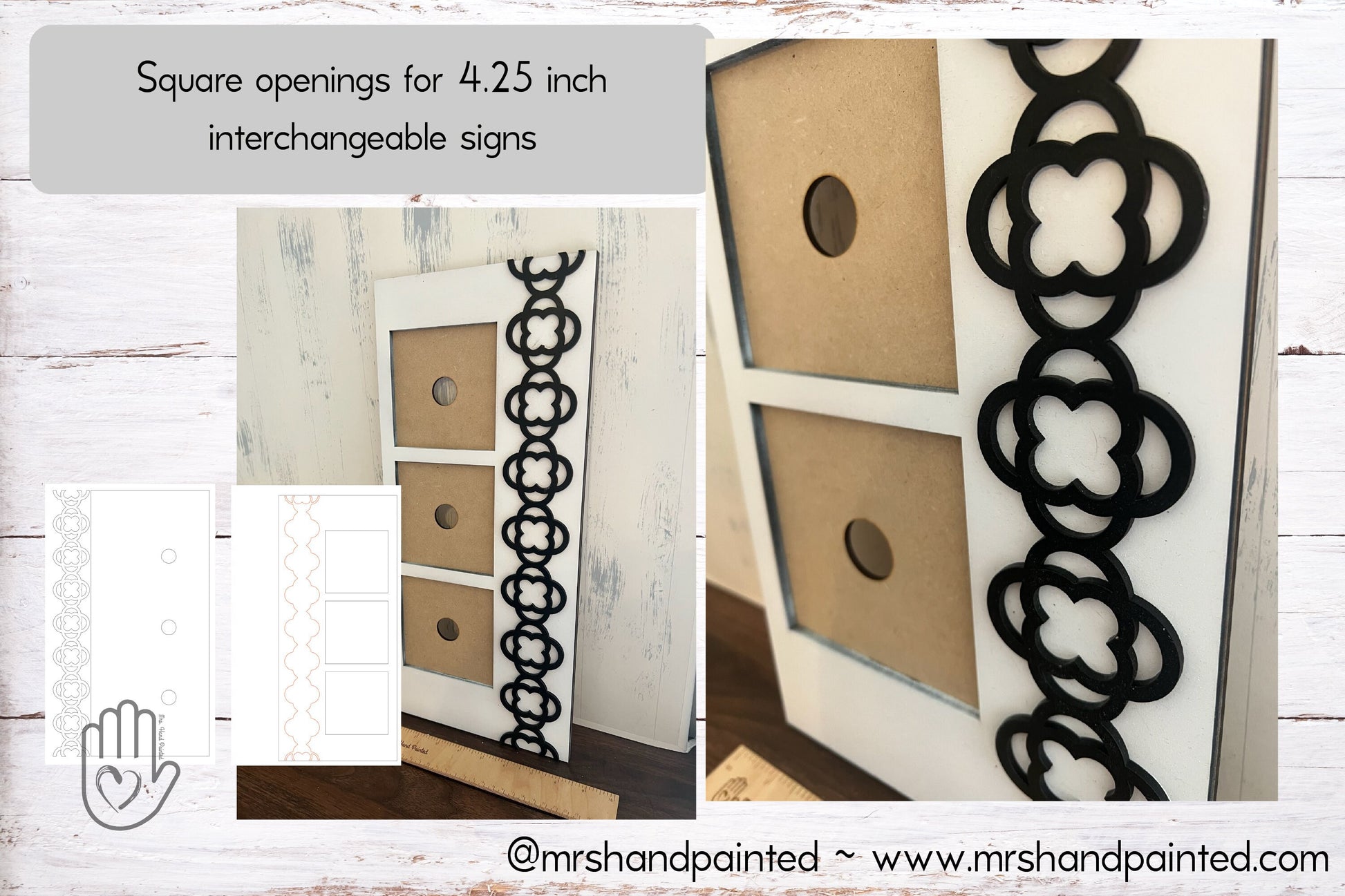 Digital Cut File - Decorative Border Interchangeable 3 Slot Sign Backer - Laser Cut File .svg, .ai