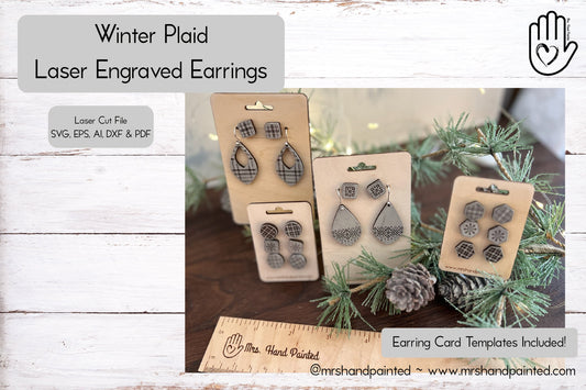 Digital Laser Cut File - Winter Plaid Earrings - Digital Download
