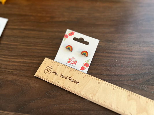 Mini Rainbow Laser Engraved Wood Stud Earrings