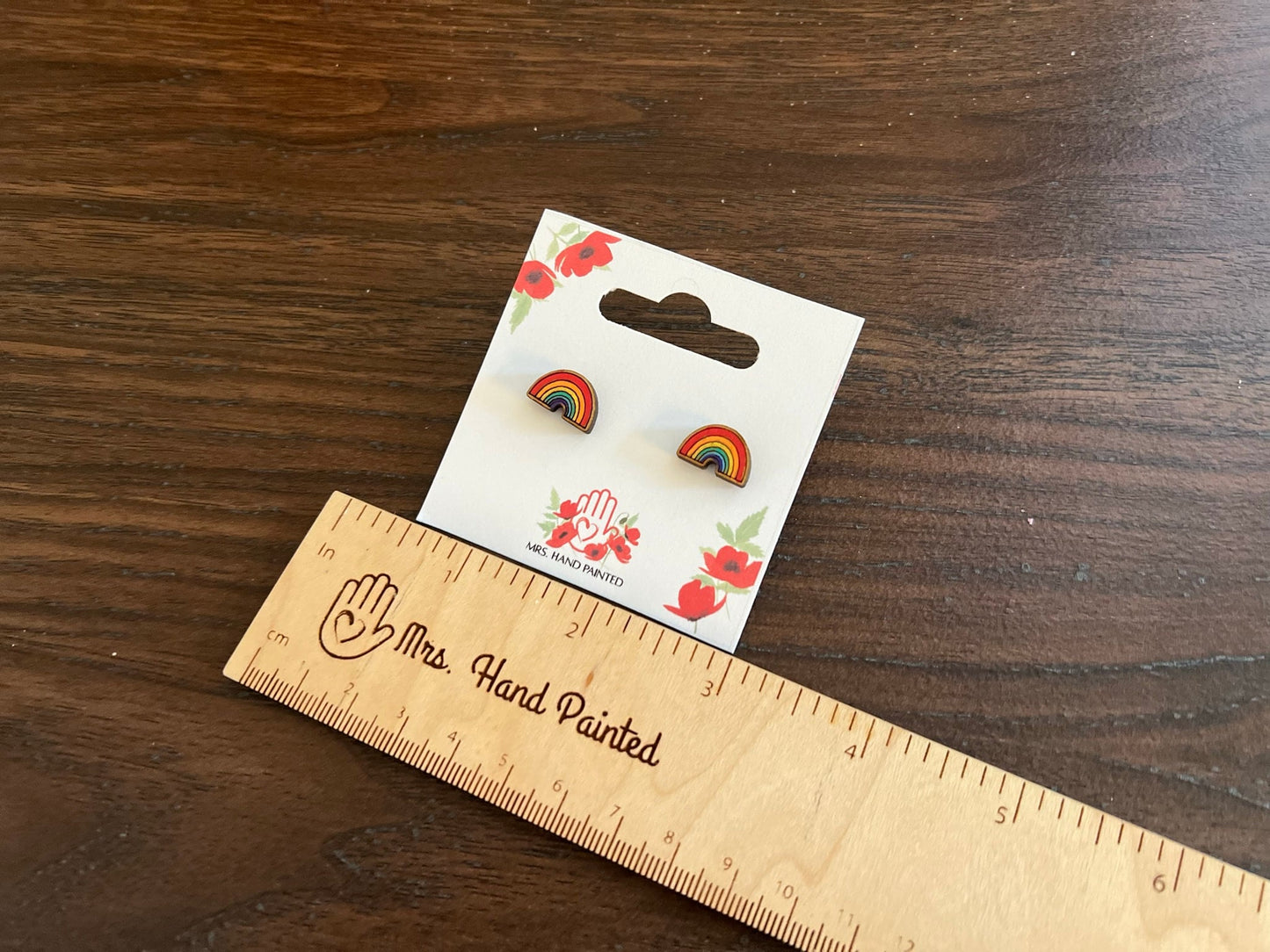 Mini Rainbow Laser Engraved Wood Stud Earrings