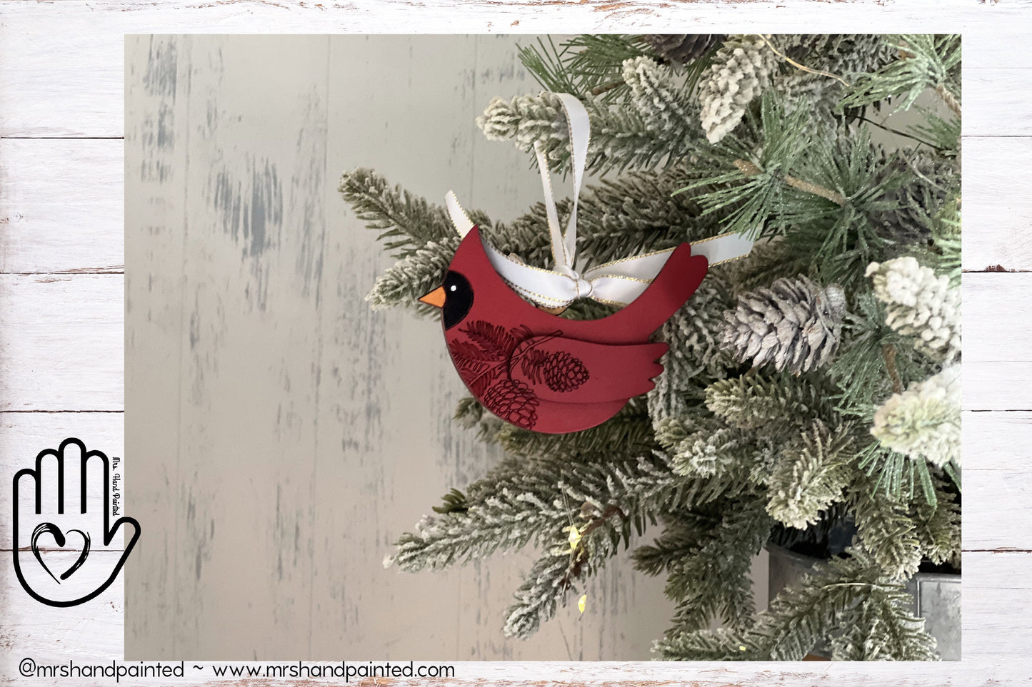 Laser Cut Wood Decorative Engraved Cardinal Ornament