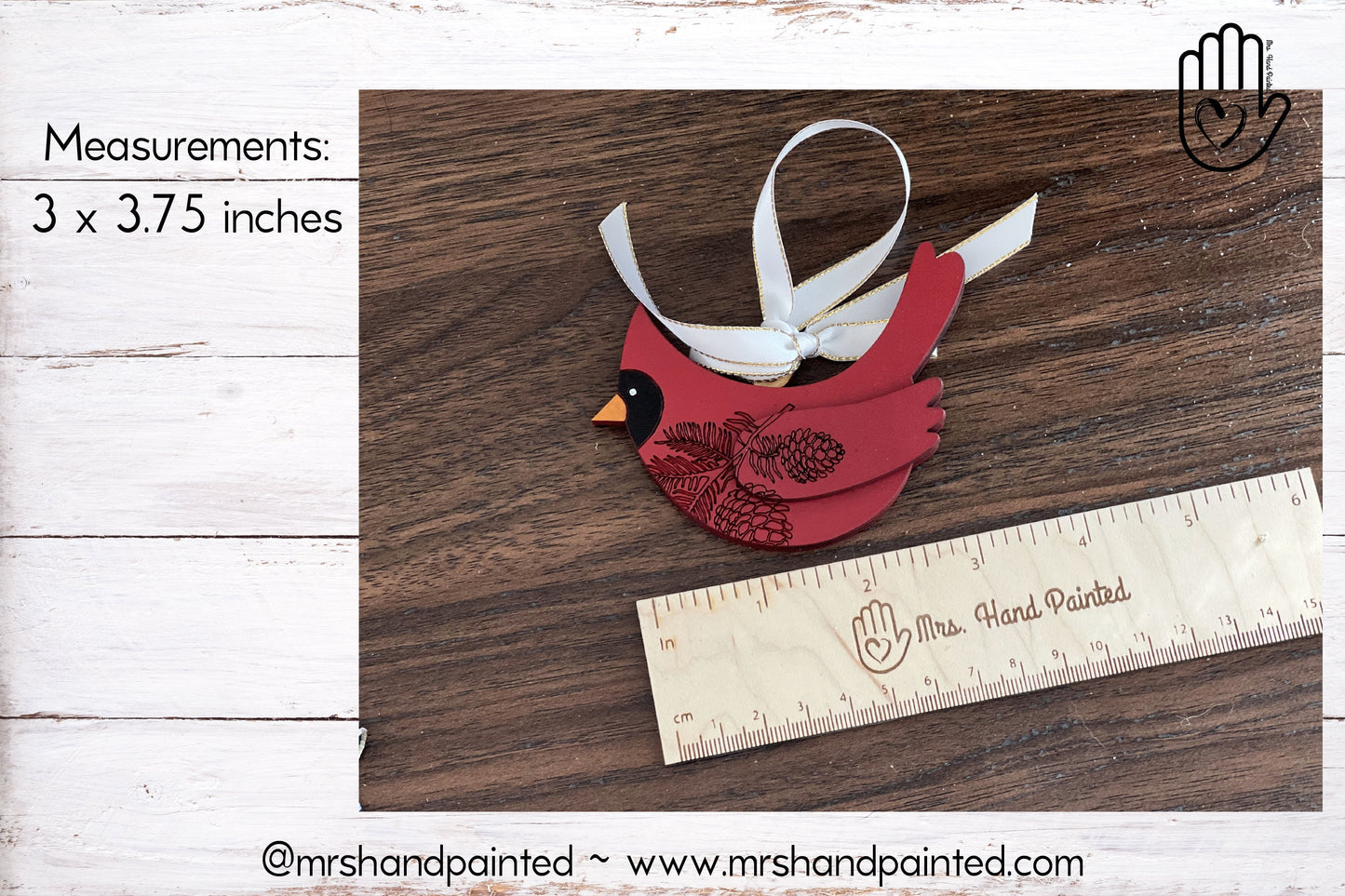 Laser Cut Wood Decorative Engraved Cardinal Ornament