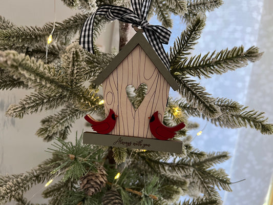 Laser Cut Wood Cardinal Birdhouse Ornament