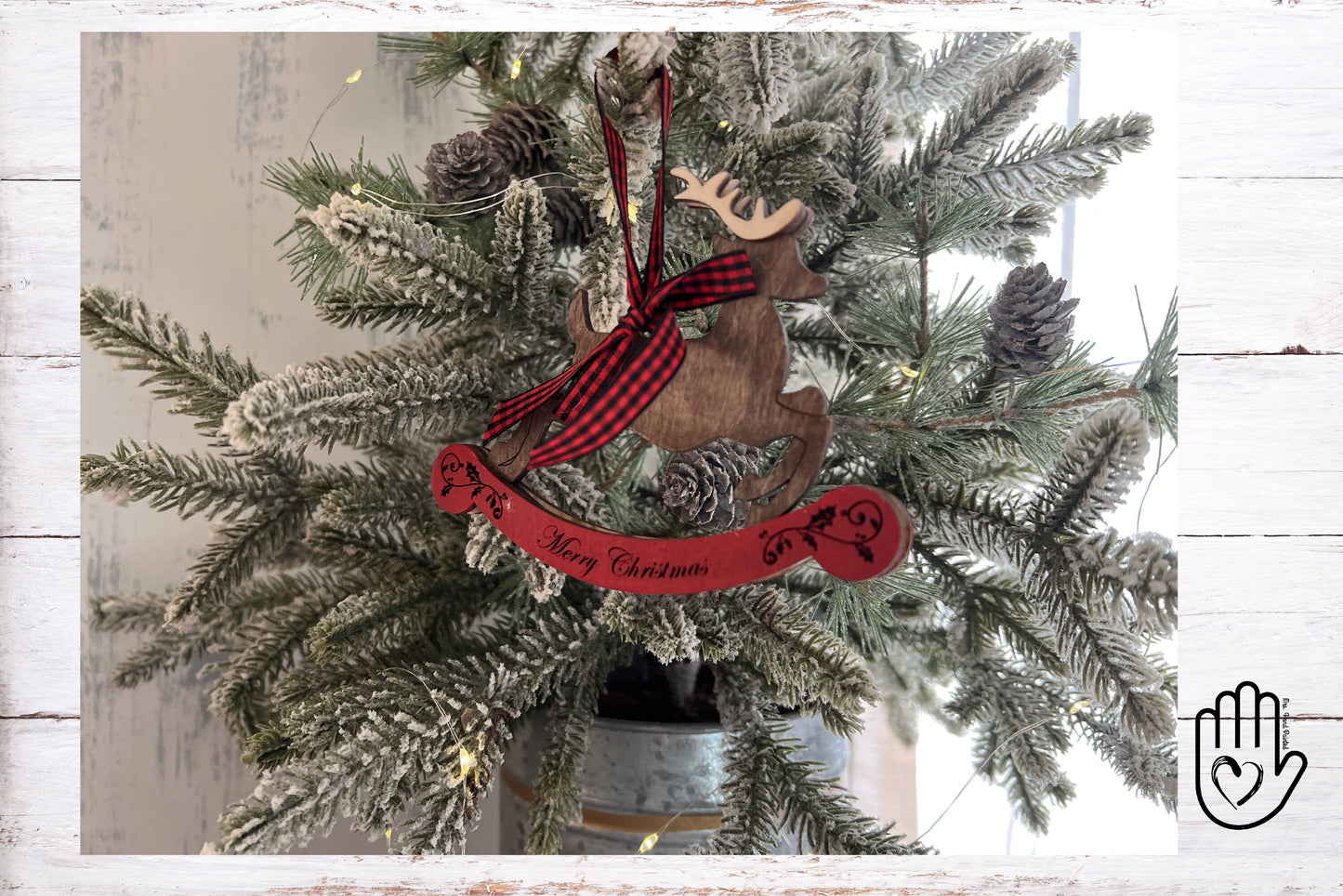 Laser Cut Wood Rocking Reindeer Ornament - Personalizable
