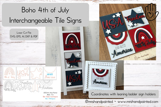 Digital Laser Cut File - Boho 4th of July Interchangeable Sign Tiles