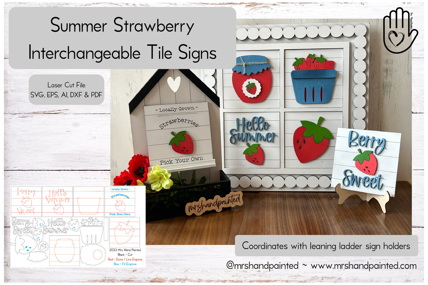 Digital Laser Cut File - Summer Strawberry Interchangeable Sign Tiles