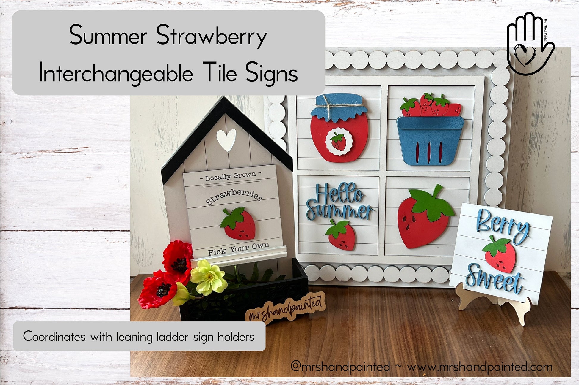 Summer Strawberry Interchangeable Signs - Laser Cut Wood Painted