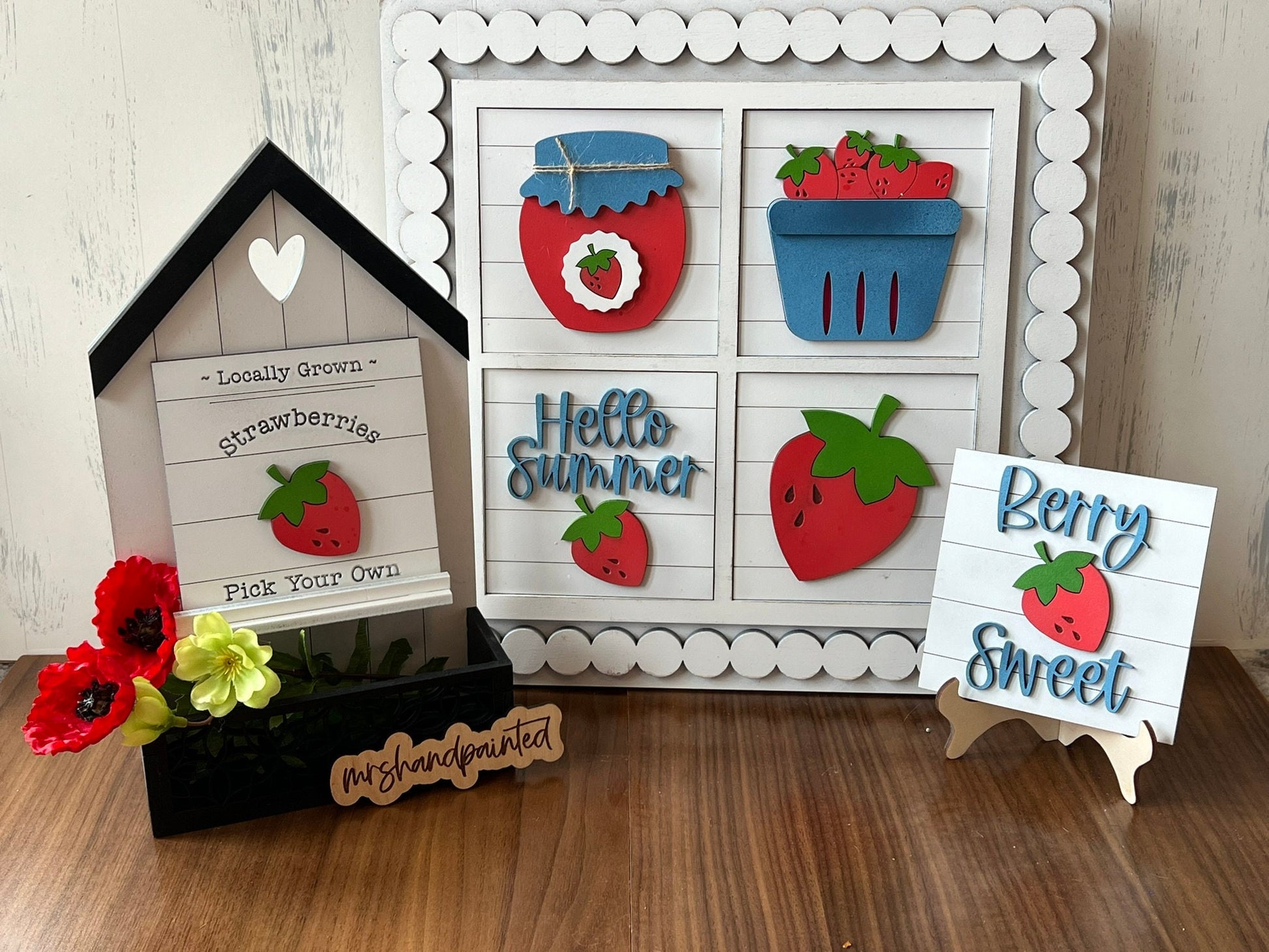 Summer Strawberry Interchangeable Signs - Laser Cut Wood Painted