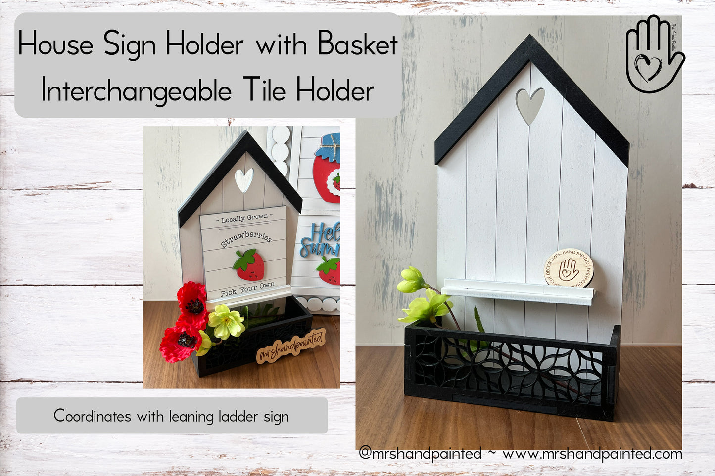 House Sign Holder with Basket Interchangeable Sign Holder