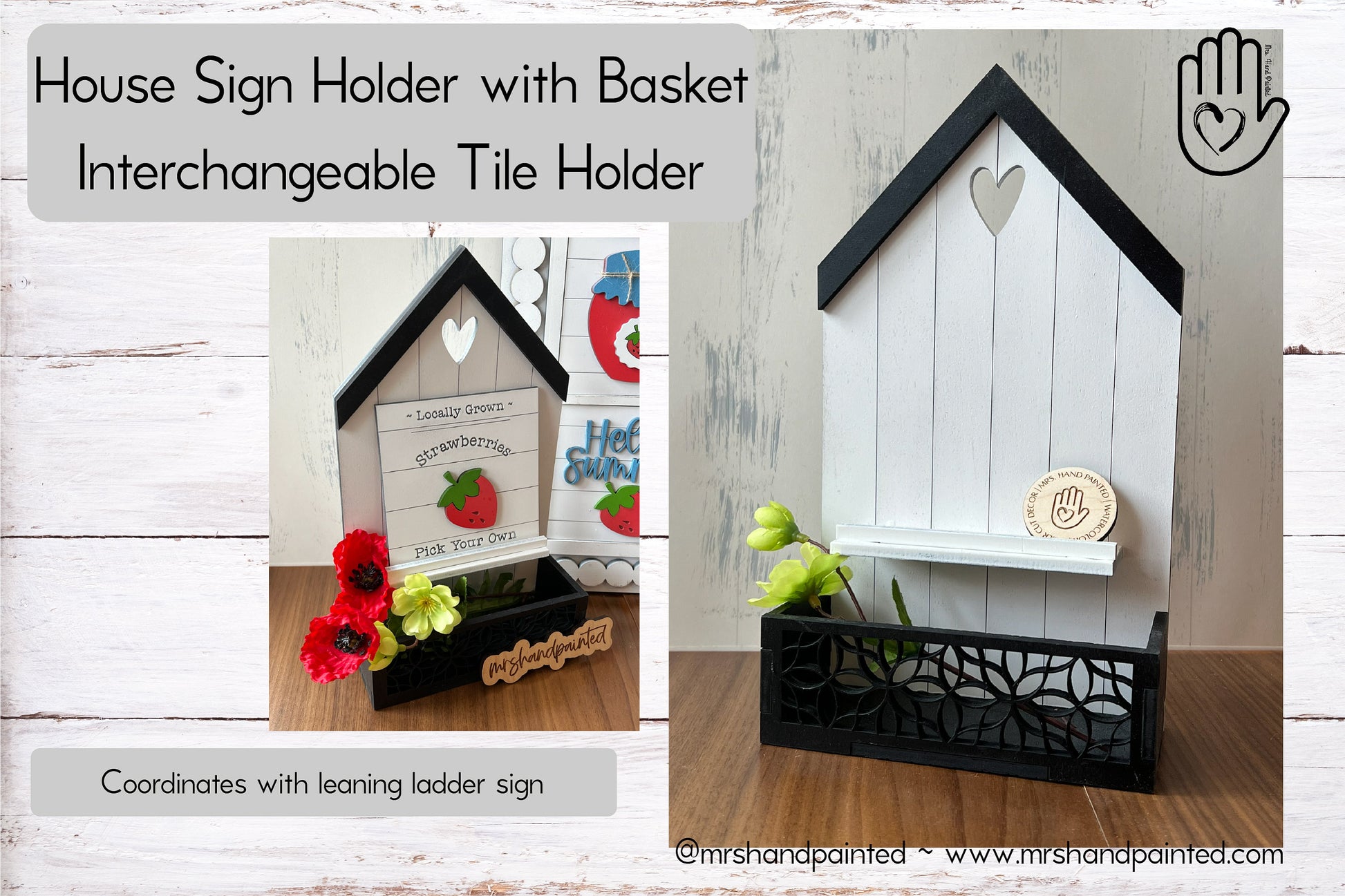 House Sign Holder with Basket Interchangeable Sign Holder
