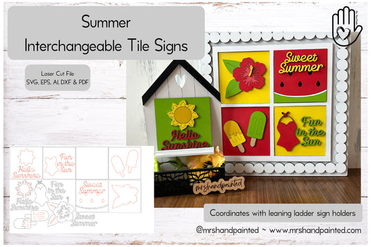 Digital Laser Cut File - Summer Interchangeable Sign Tiles