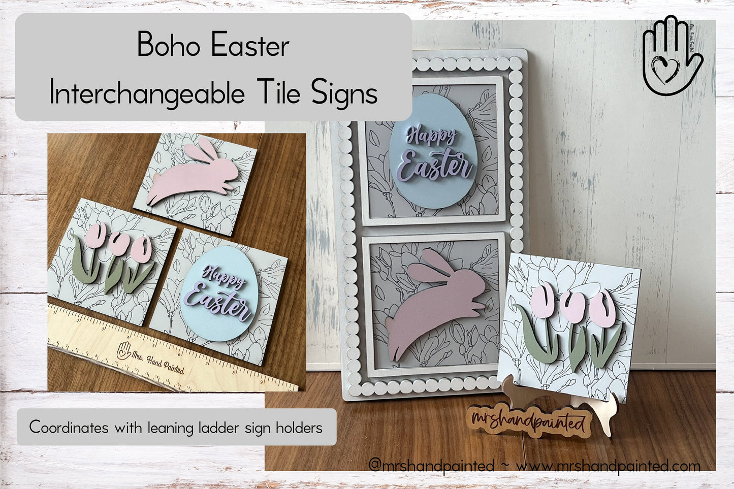 Boho Easter Interchangeable Signs - Laser Cut Wood Painted