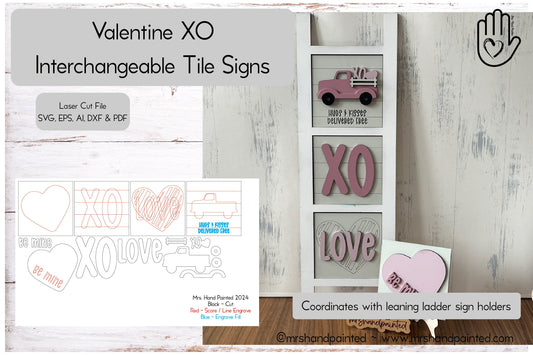 Digital Laser Cut File - Valentine XO Interchangeable Sign Tiles