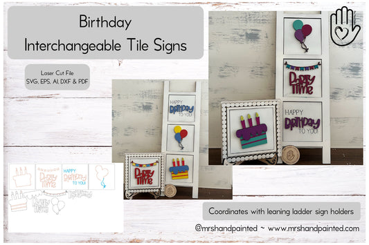 Digital Laser Cut File - Birthday Interchangeable Sign Tiles