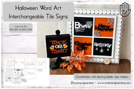 Digital Laser Cut File - Halloween Word Art Interchangeable Sign Tiles