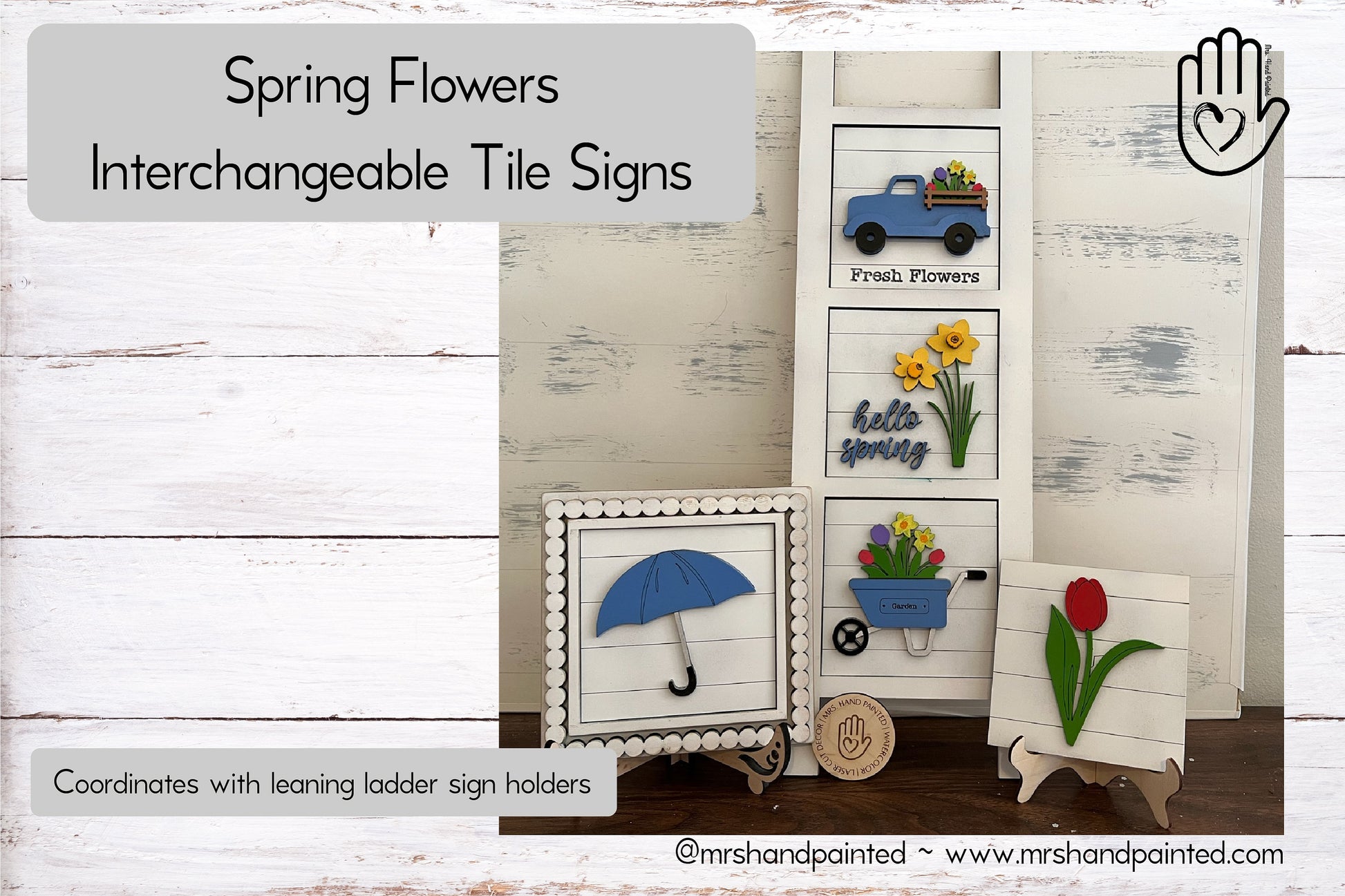 Spring Flowers Interchangeable Signs - Laser Cut Wood Painted