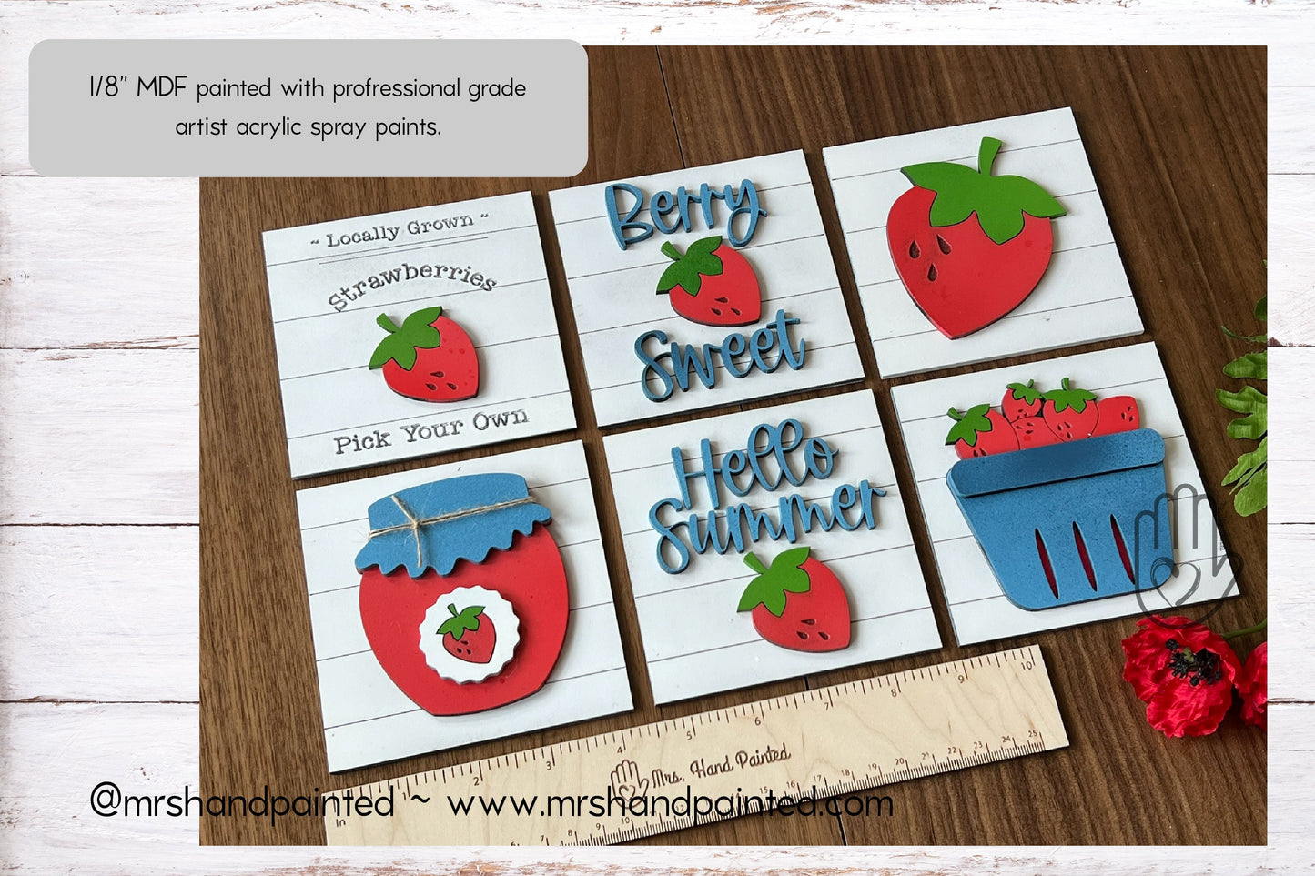 Summer Strawberry Interchangeable Signs - Laser Cut Wood Painted
