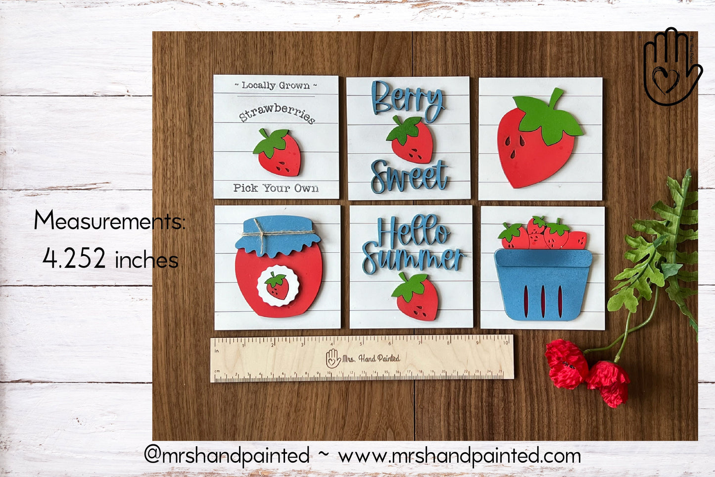 Summer Strawberry Interchangeable Signs - Laser Cut Wood Painted