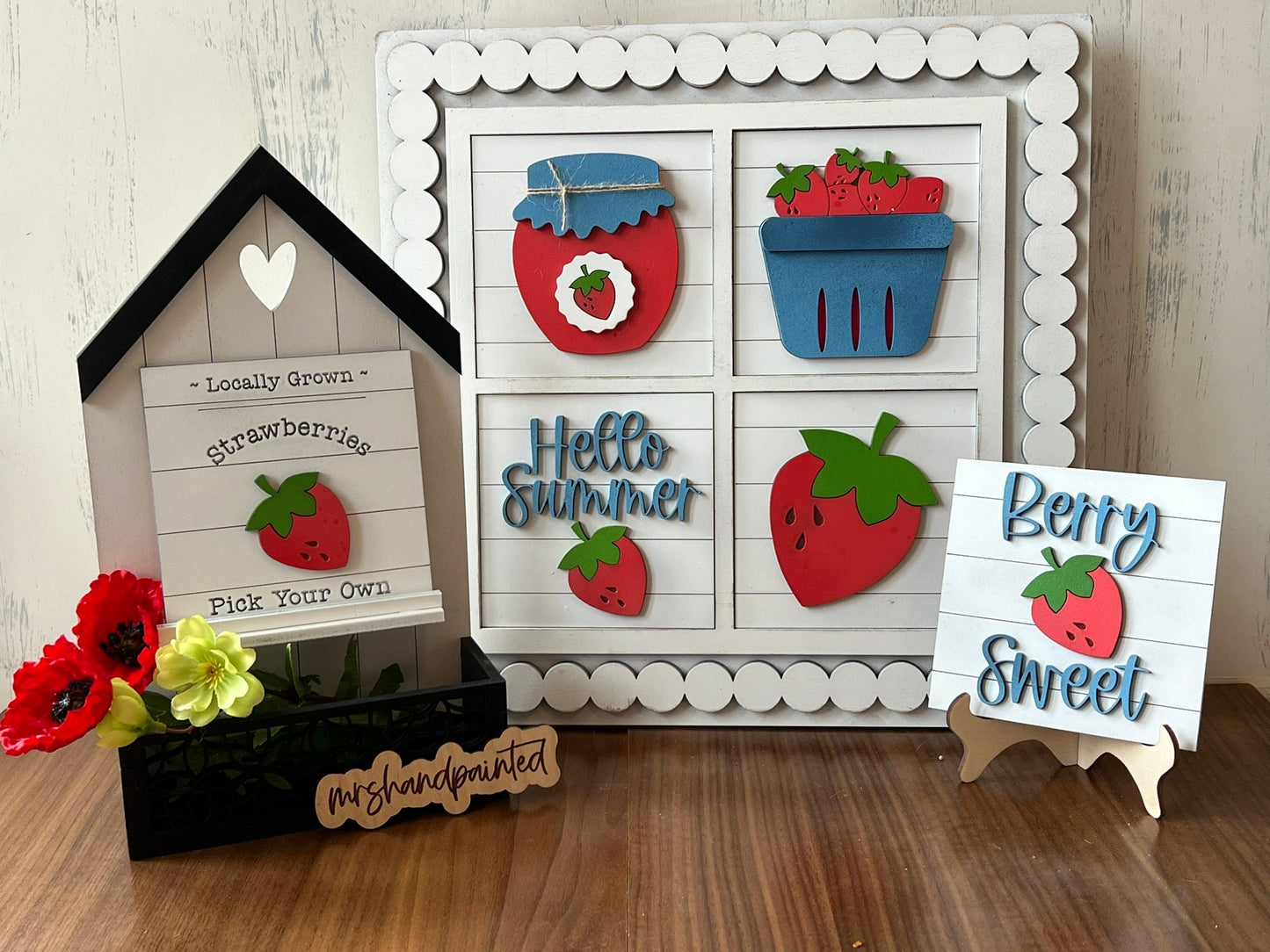 Summer Strawberry Interchangeable Signs - Laser Cut Wood Painted
