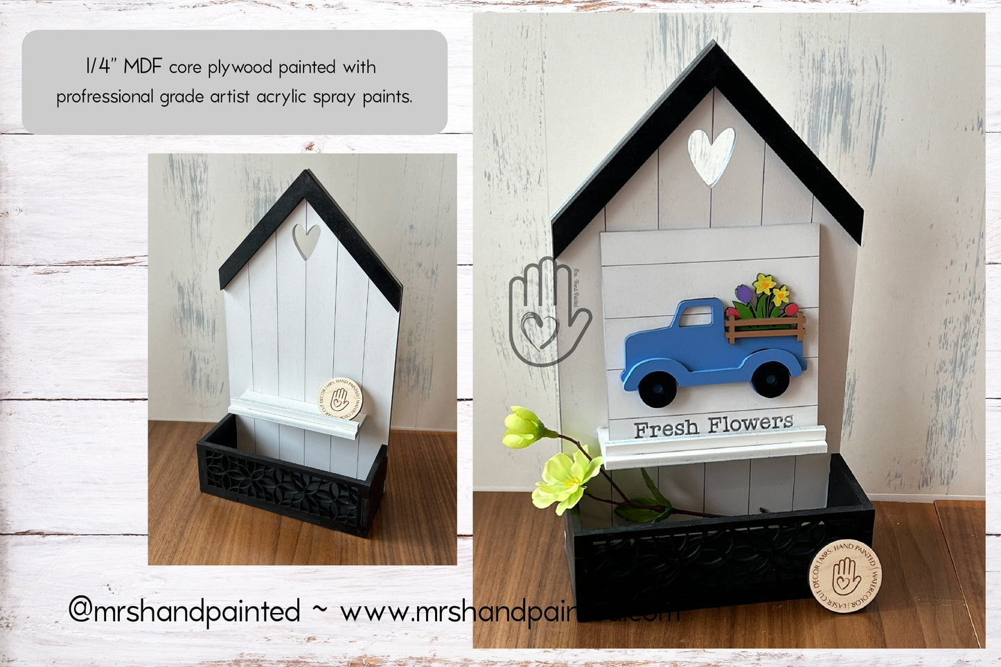 Laser Cut File -House with Basket Sign Tile Holder ~ Interchangeable Sign Backer - Digital Download