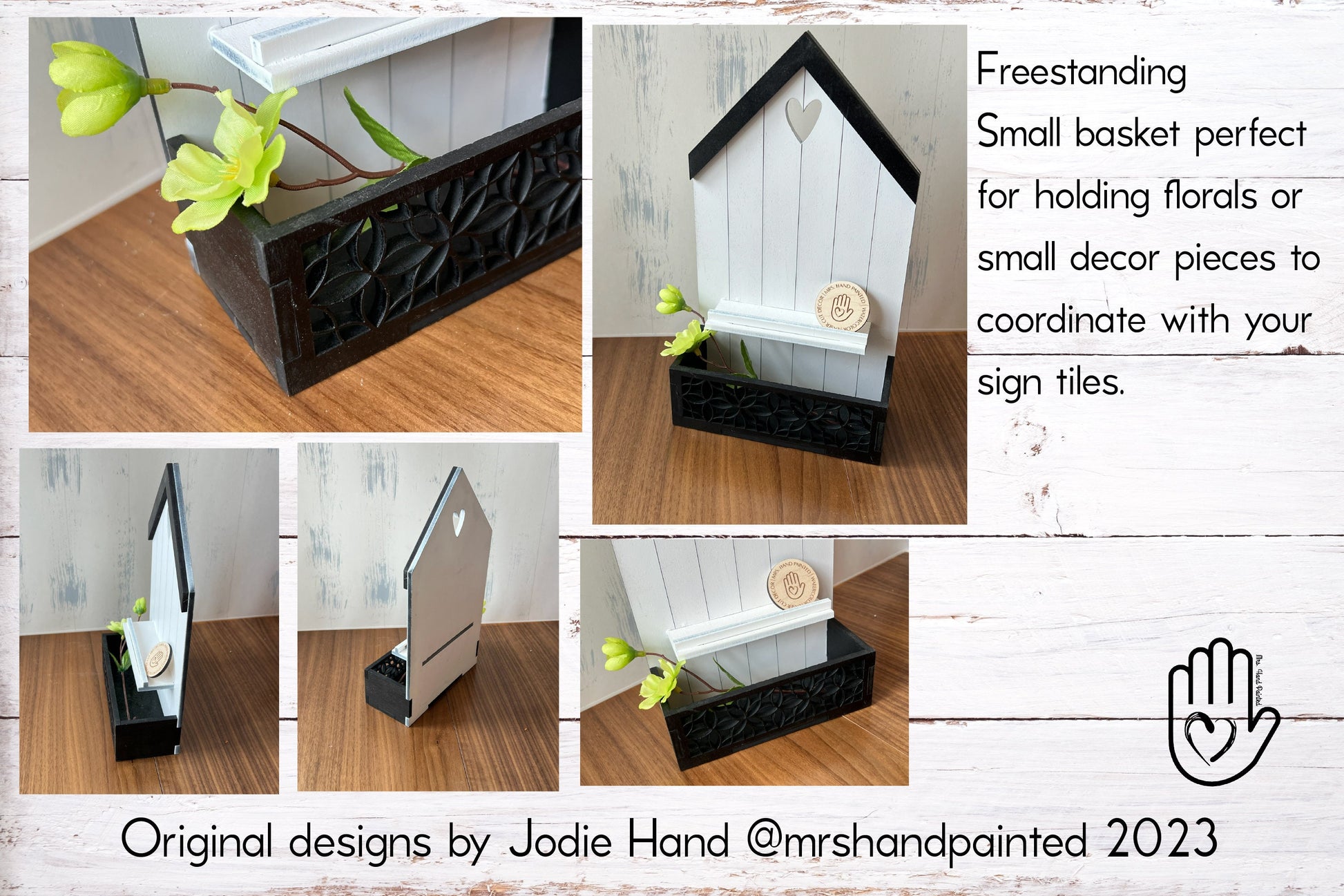 Laser Cut File -House with Basket Sign Tile Holder ~ Interchangeable Sign Backer - Digital Download