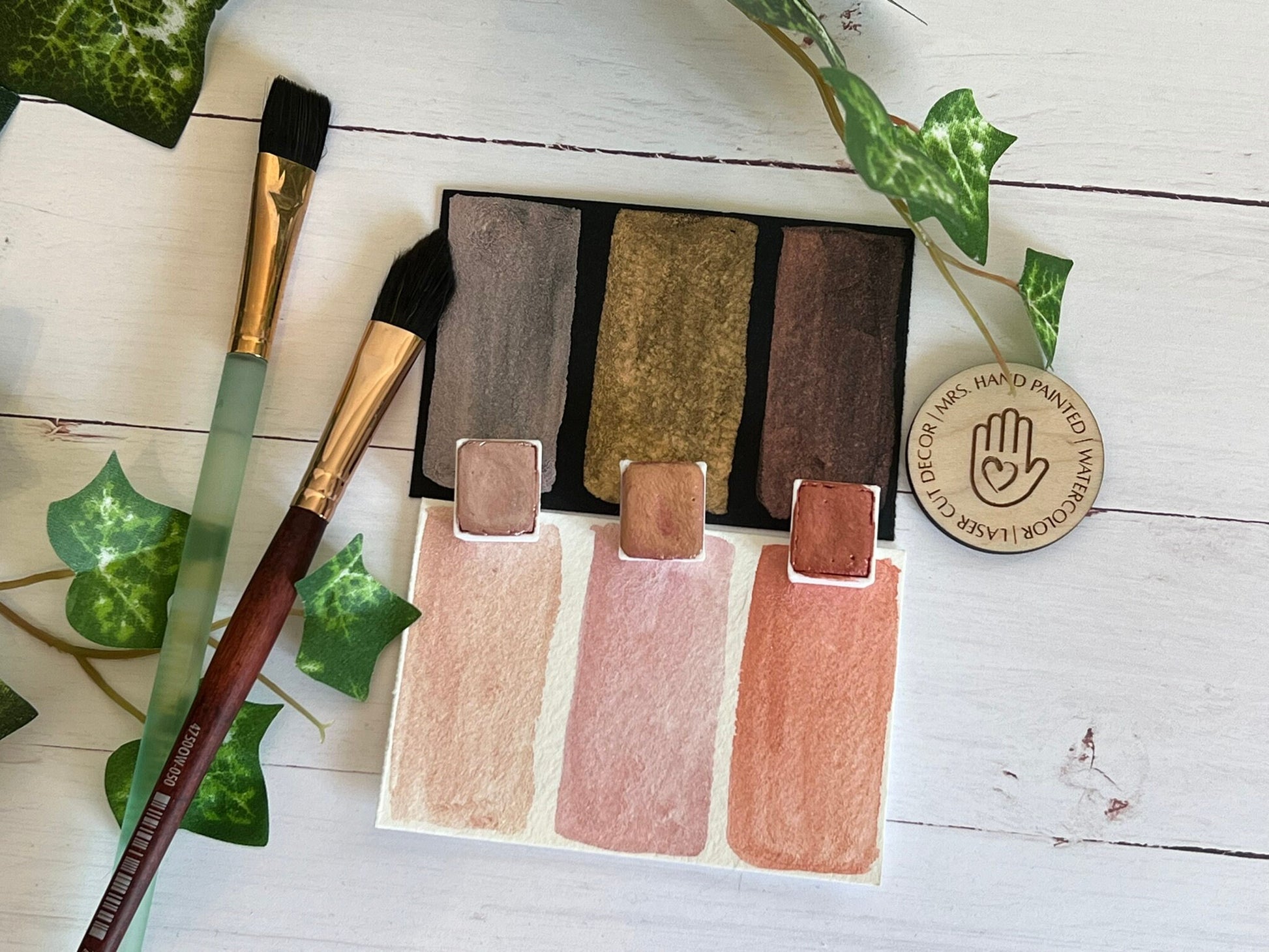 Handmade Watercolor Paints - ROSE GOLD Trio - Artisan Paint Palette, Set of 3 Shimmer Watercolor Paints