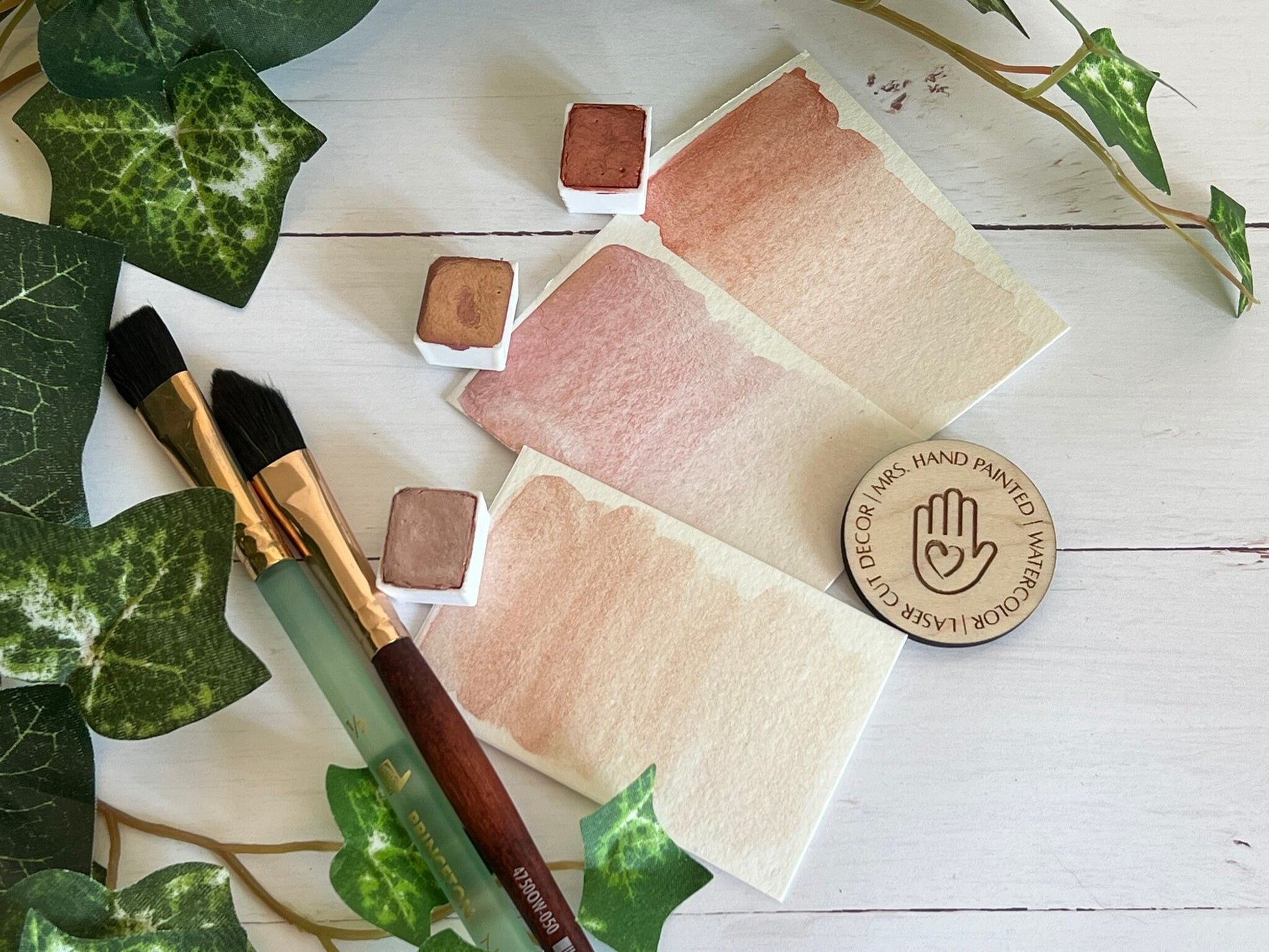 Handmade Watercolor Paints - ROSE GOLD Trio - Artisan Paint Palette, Set of 3 Shimmer Watercolor Paints