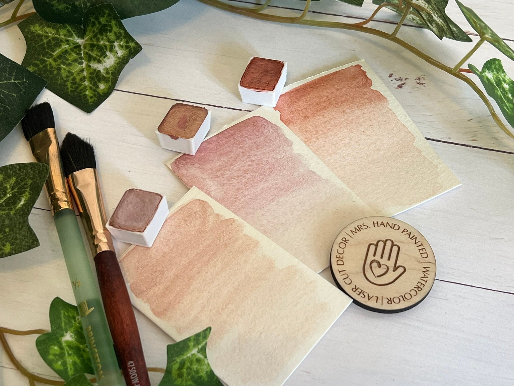 Handmade Watercolor Paints - ROSE GOLD Trio - Artisan Paint Palette, Set of 3 Shimmer Watercolor Paints