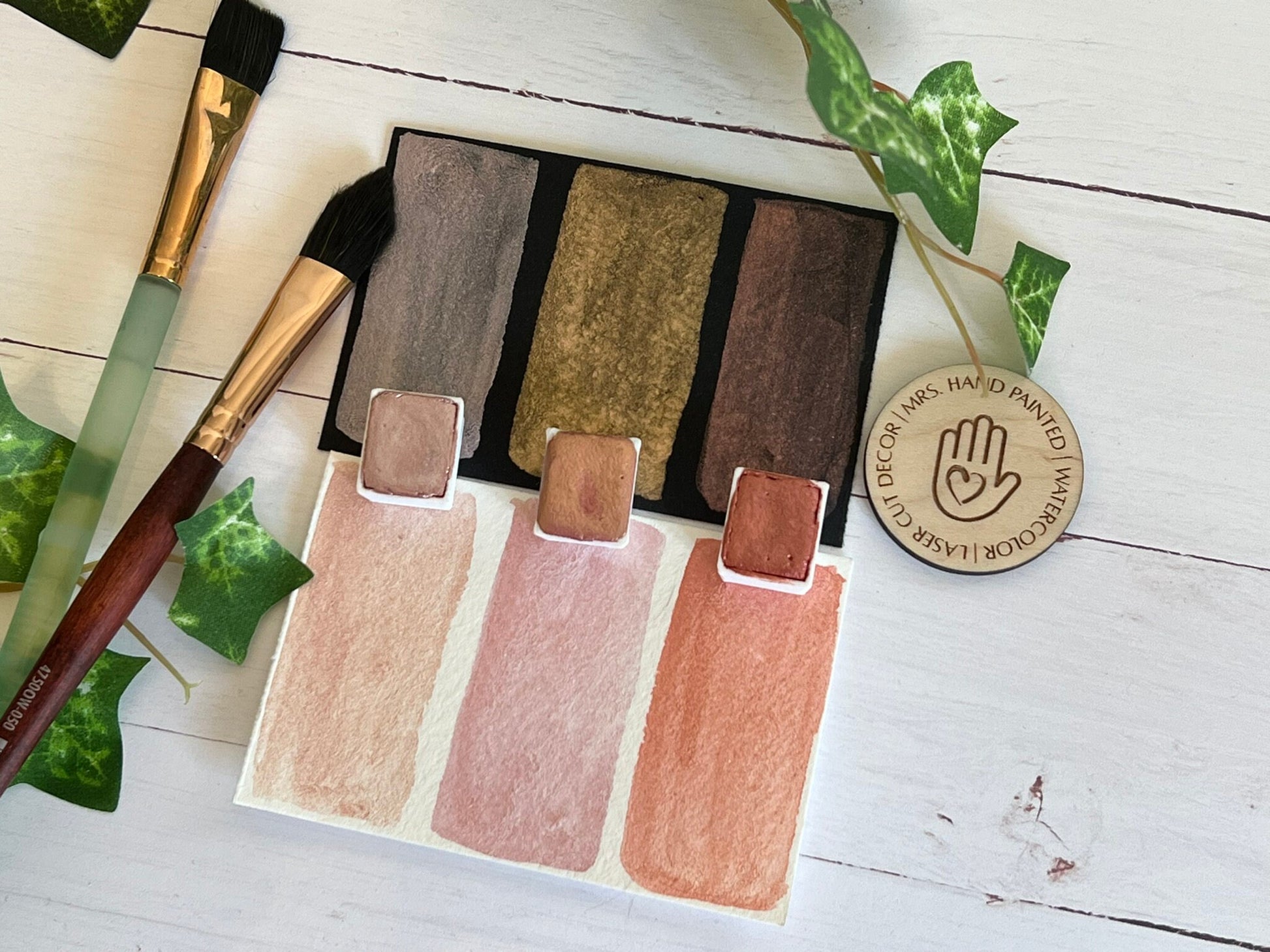 Handmade Watercolor Paints - ROSE GOLD Trio - Artisan Paint Palette, Set of 3 Shimmer Watercolor Paints