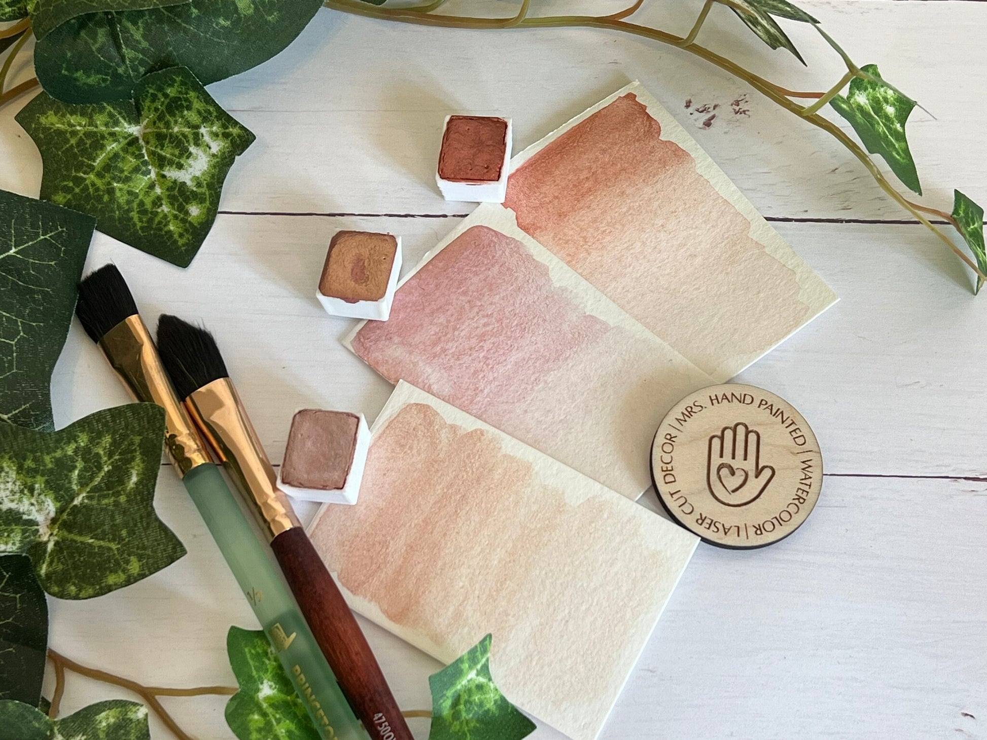 Handmade Watercolor Paints - ROSE GOLD Trio - Artisan Paint Palette, Set of 3 Shimmer Watercolor Paints