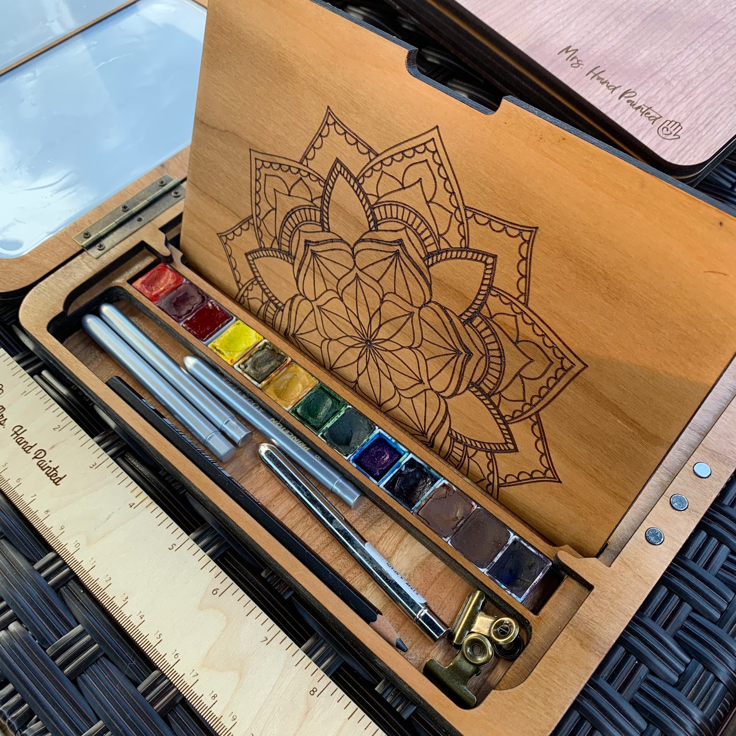 Wood Plein Air Pochade Watercolor Box with Personalization