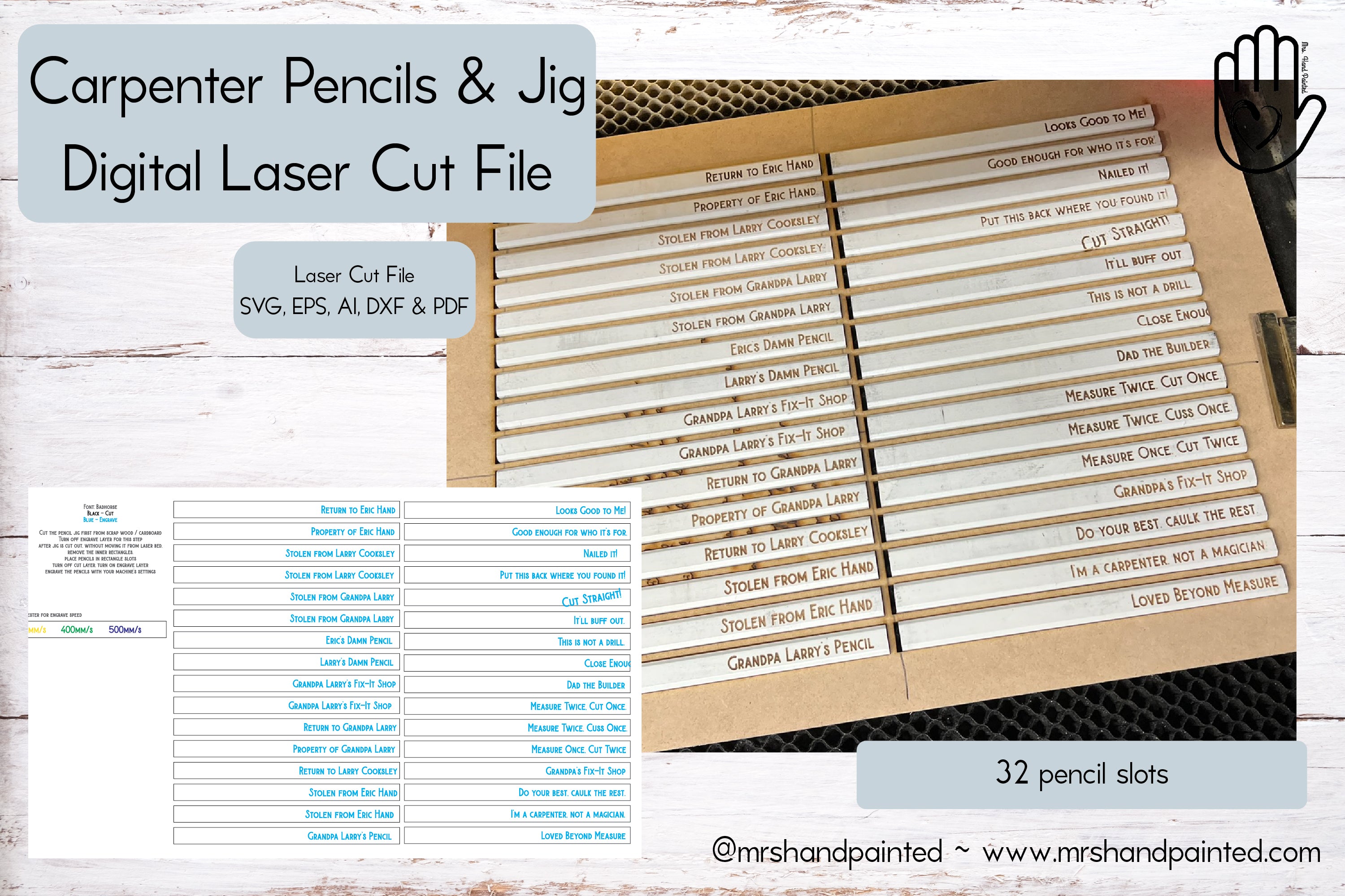 FREE Digital Laser Cut File - Carpenter Pencils & Jig – MrsHandPainted