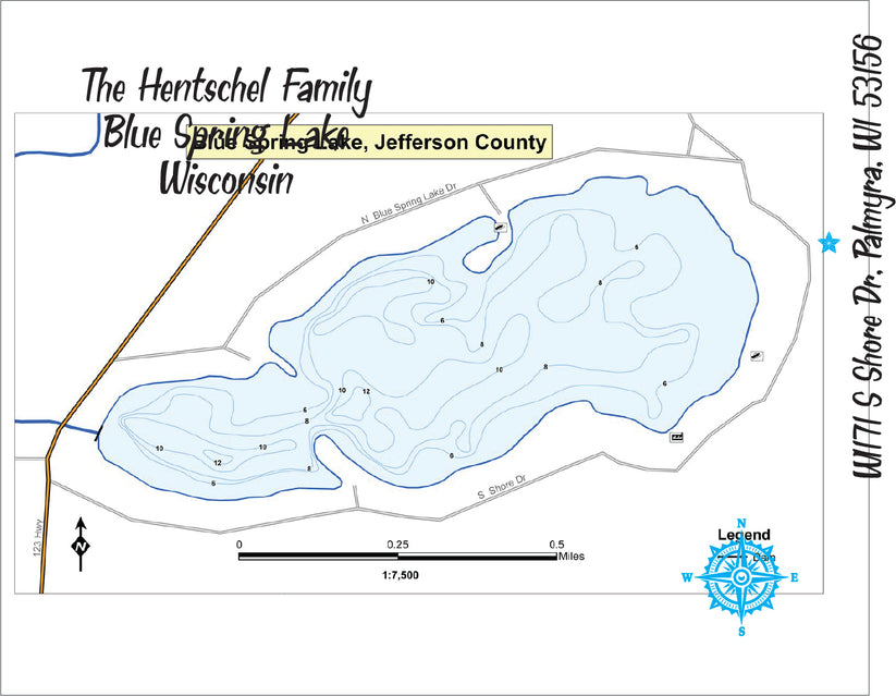 Custom Lake Map - Blue Spring Lake, WI – MrsHandPainted