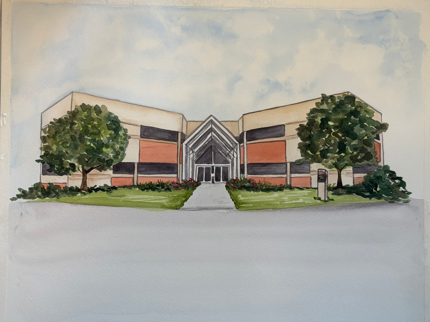 Iowa State Applied Sciences Building Watercolor Landscape - Fine Art Giclee Print