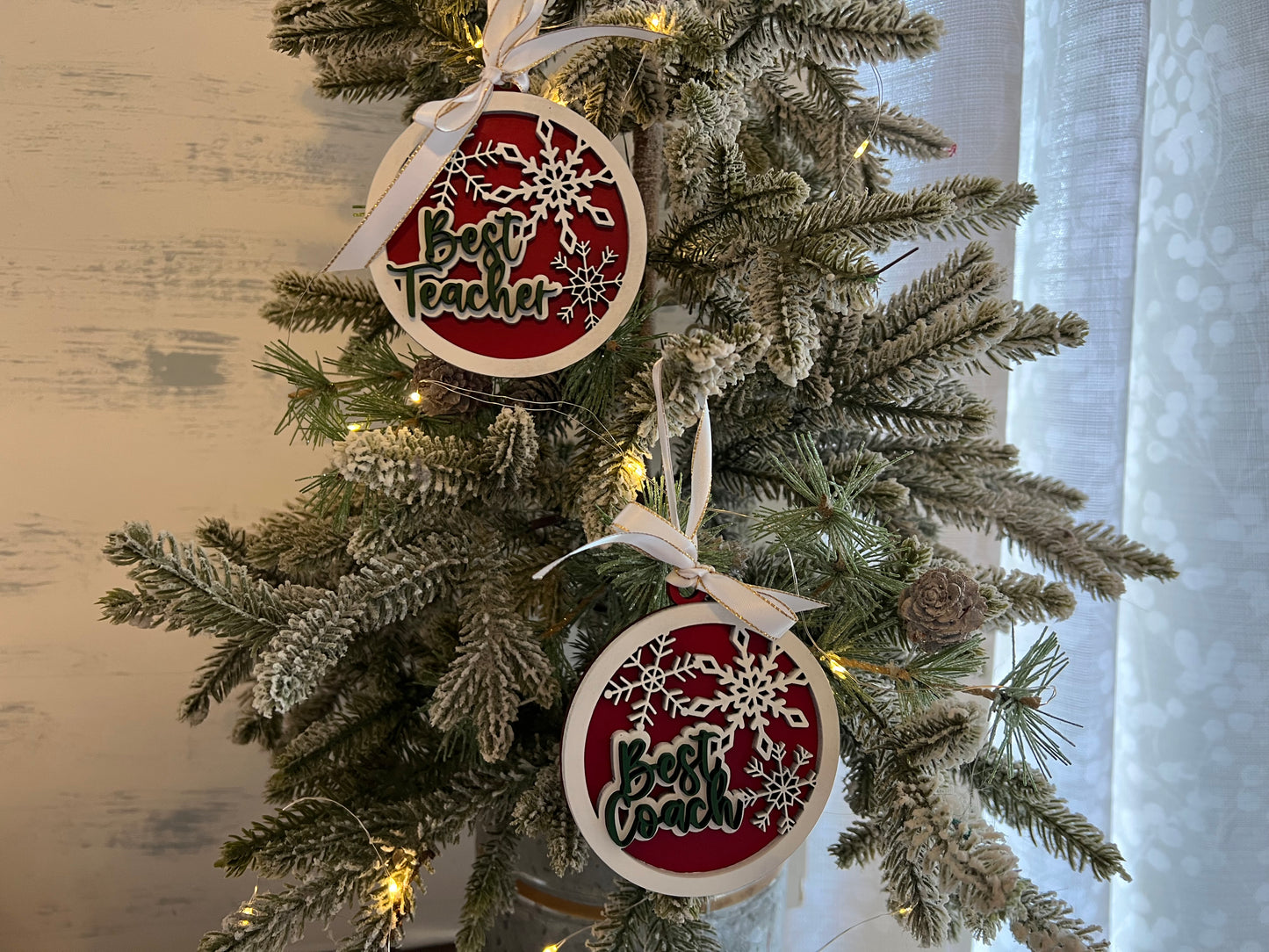 Best Teacher or Coach Layered Snowflake Christmas Ornament
