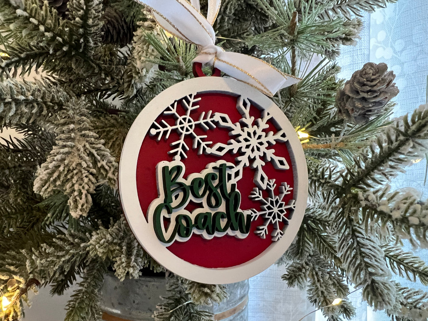 Best Teacher or Coach Layered Snowflake Christmas Ornament