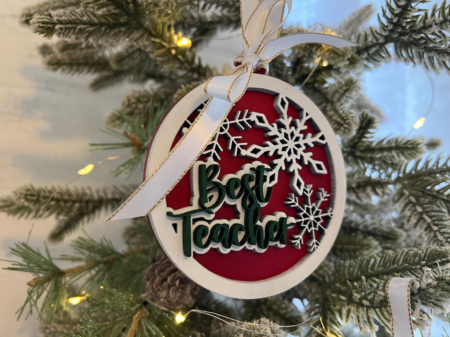 Best Teacher or Coach Layered Snowflake Christmas Ornament