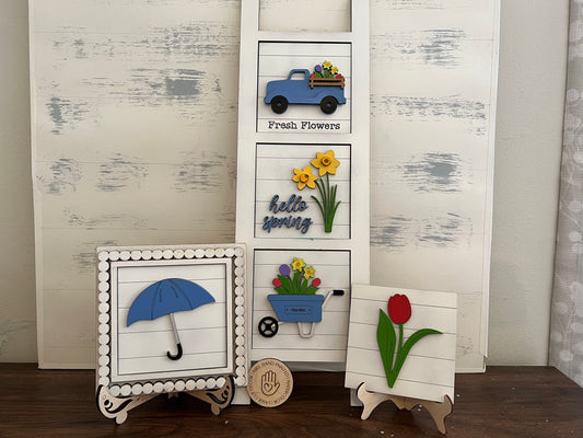 Spring Flowers Leaning Ladder Interchangeable Sign Tiles